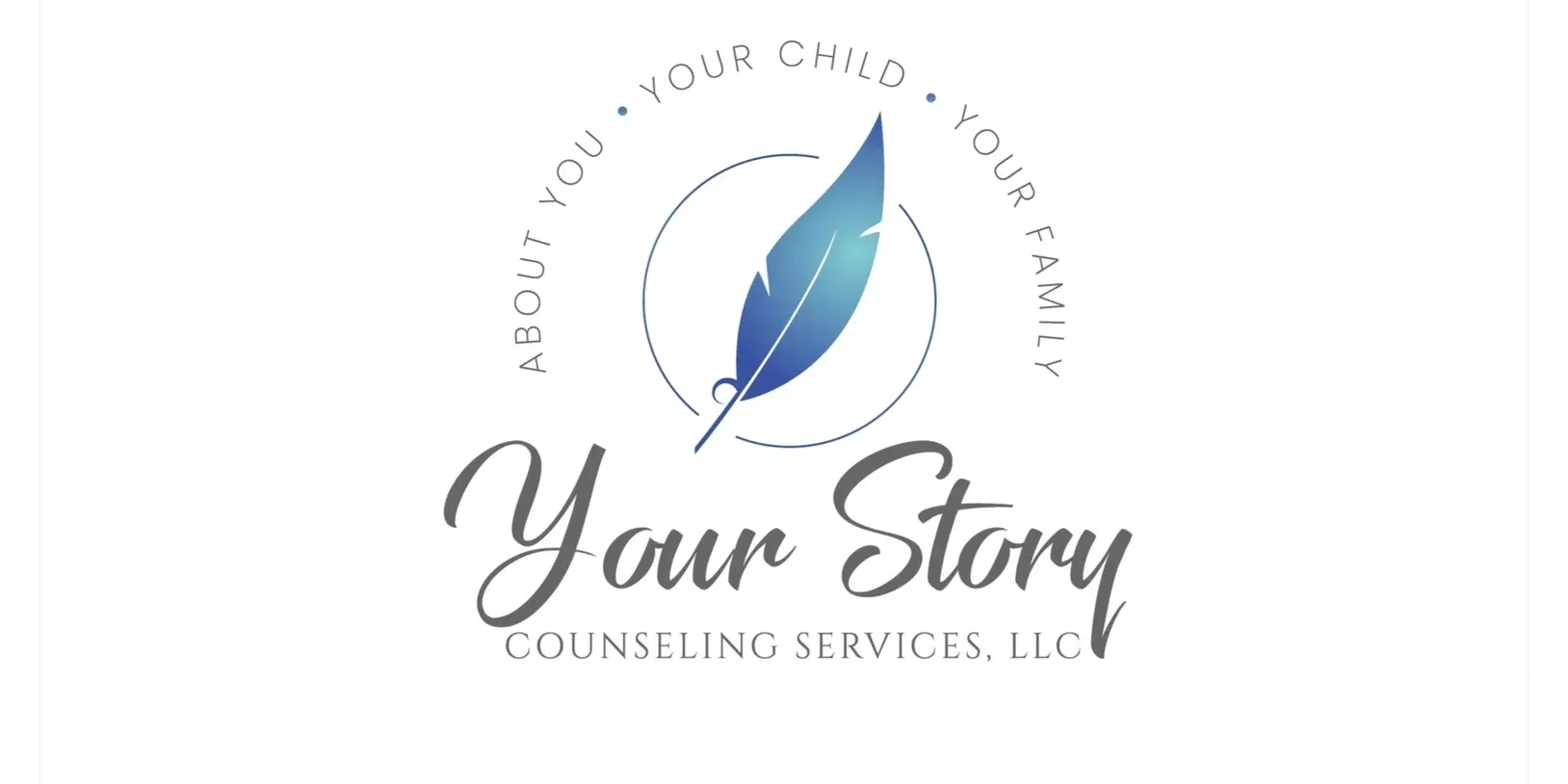 Blue feather and text logo